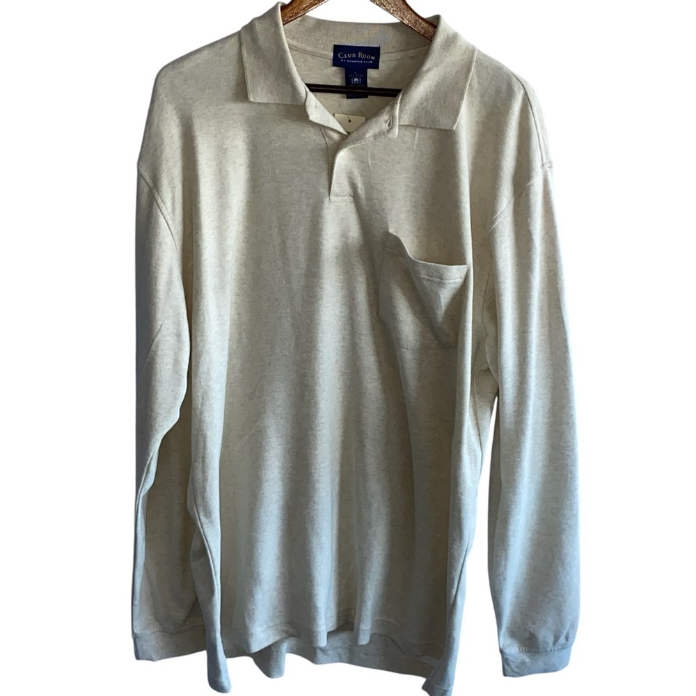 Men's Club Room NWT Beige Pocket Front Long Sleeve Polo Shirt
